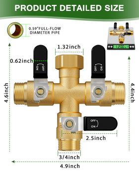 ZaakWang brass hose splitter showing the 0.59-inch ball valve for strong flow.