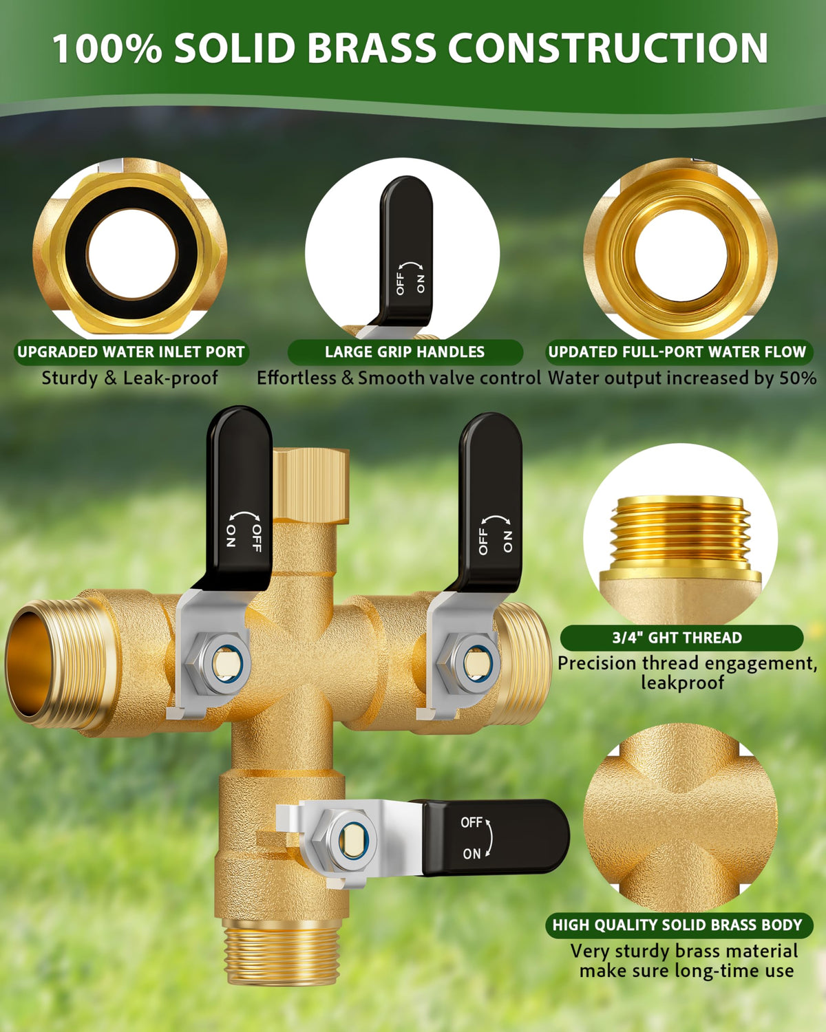 ZaakWang ergonomic long handle on the garden hose splitter for easy operation.