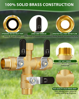 ZaakWang ergonomic long handle on the garden hose splitter for easy operation.