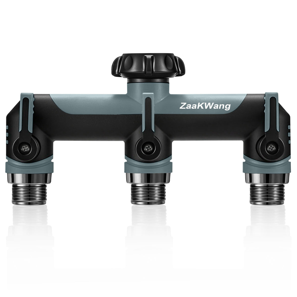 ZaakWang garden hose splitter 3-way enables multitasking irrigation with three independent outlets.