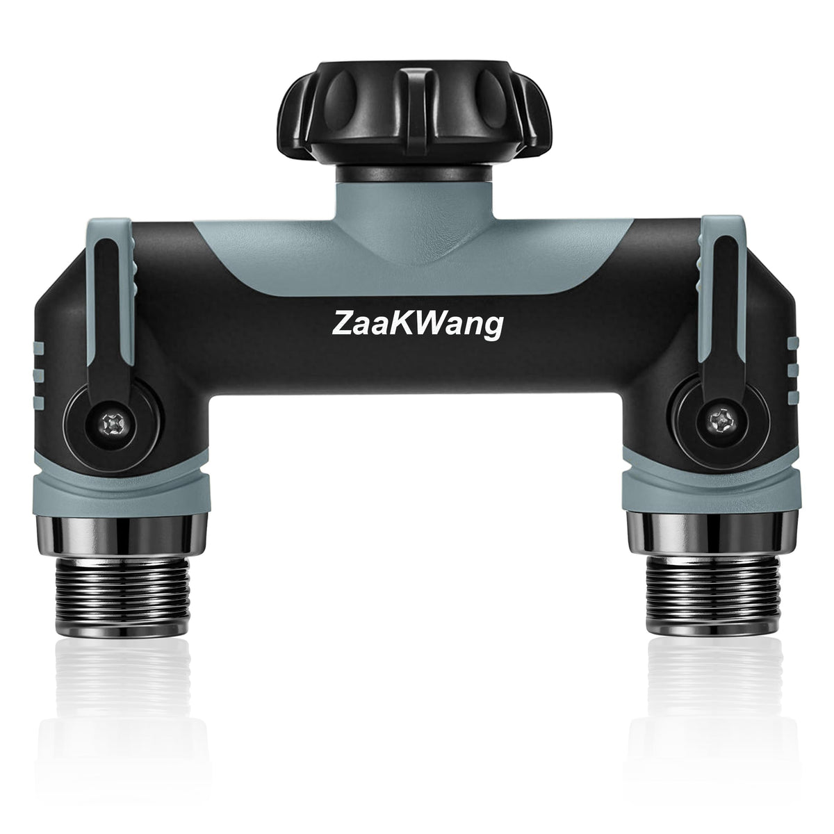 ZaakWang Garden Hose Splitter assembly view highlights durable ABS build for weather-ready performance.