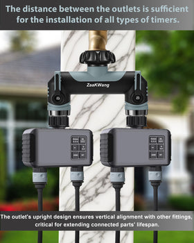 ZaakWang Garden Hose Splitter in-use with multiple hoses demonstrates independent control.