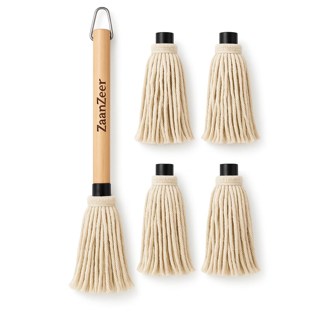 ZaanZeer BBQ Mop Brush with 18-inch handle for safe, even coating on large grills.