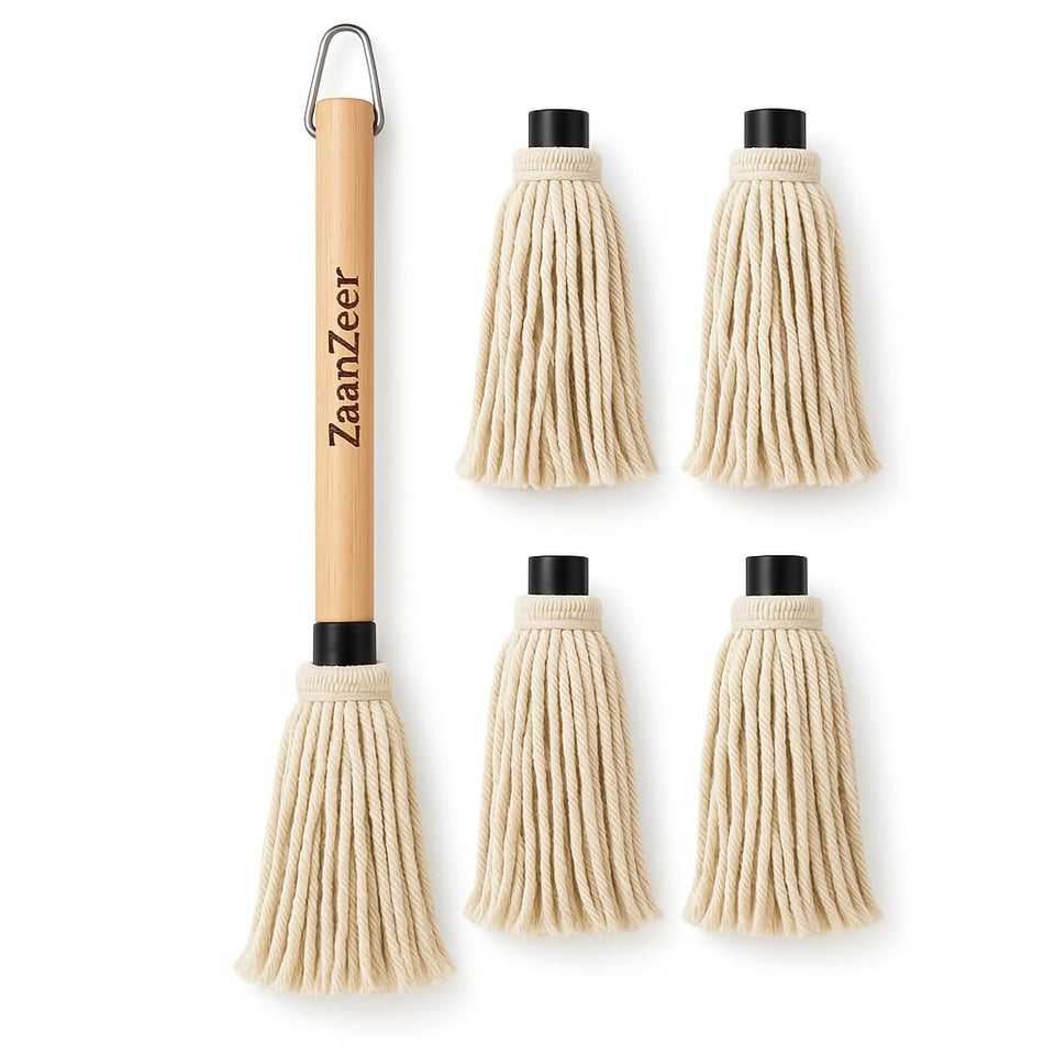 ZaanZeer BBQ Mop Brush with 18-inch handle for safe, even coating on large grills.