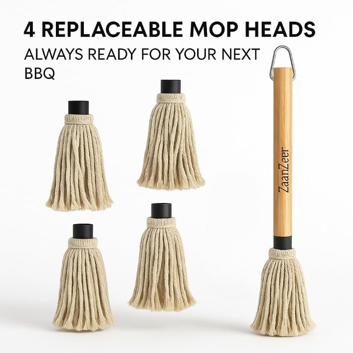 ZaanZeer replaceable cotton mop heads ensure fresh, flavorful basting with every cookout.