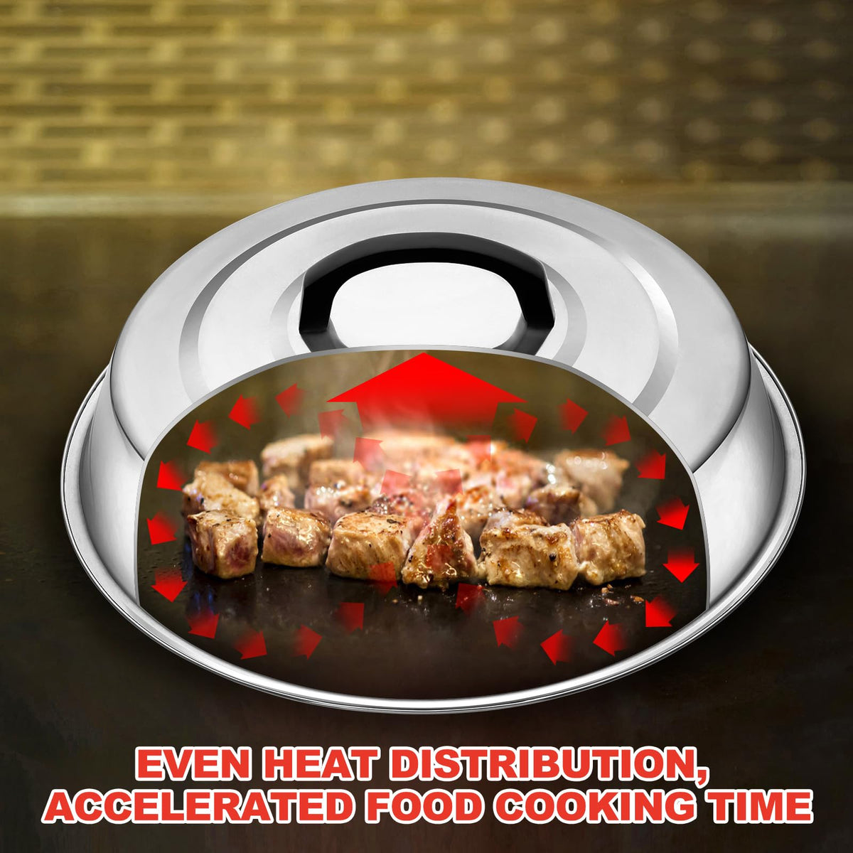 Zacfton cheese-melting dome for toppings promotes even heat distribution.
