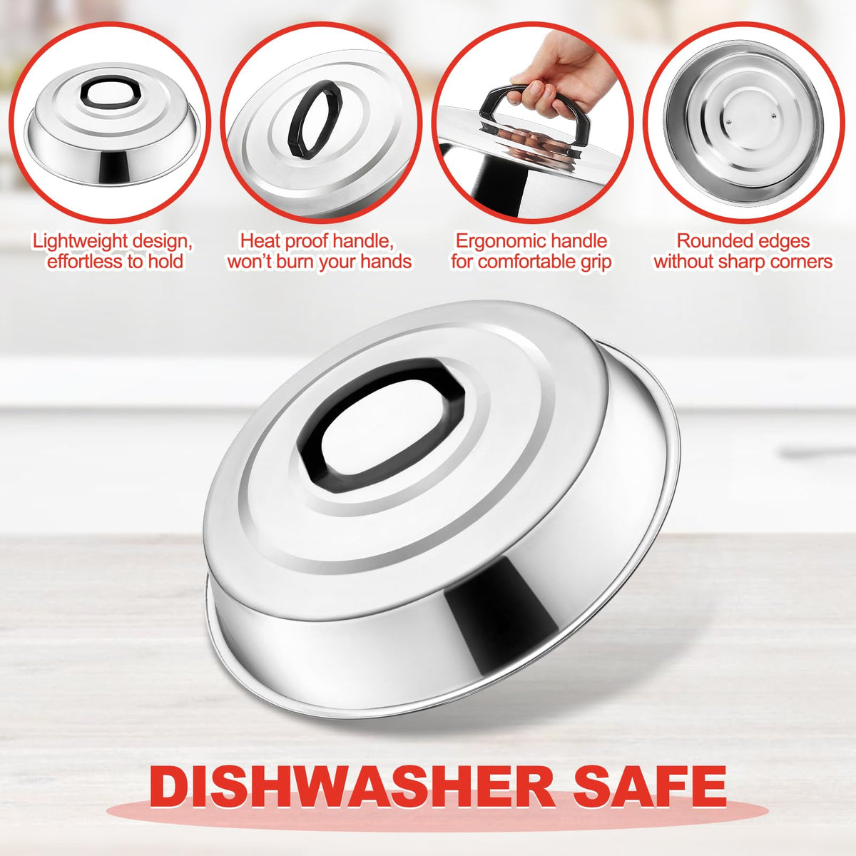 Zacfton stainless steel basting cover dishwasher-safe for easy cleanup.