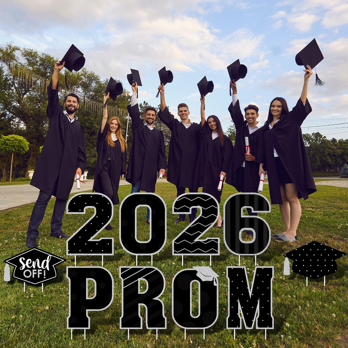 Zachely black and silver polka-dot sign for a stylish class of 2026 theme