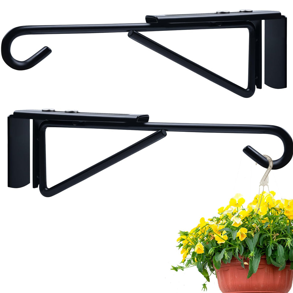Zacool adjustable fence hook on fence edge supporting plants and baskets up to 18 inches.