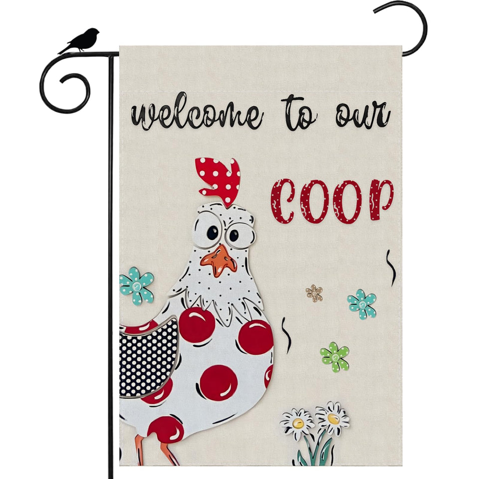 ZAEW colored chicken flowers garden flag, double-sided for vibrant outdoor yard display.