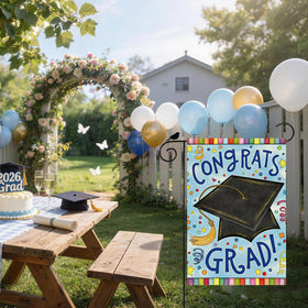 ZAEW Congrats Grad flag, 12x18 back view, double-sided visibility for yards.