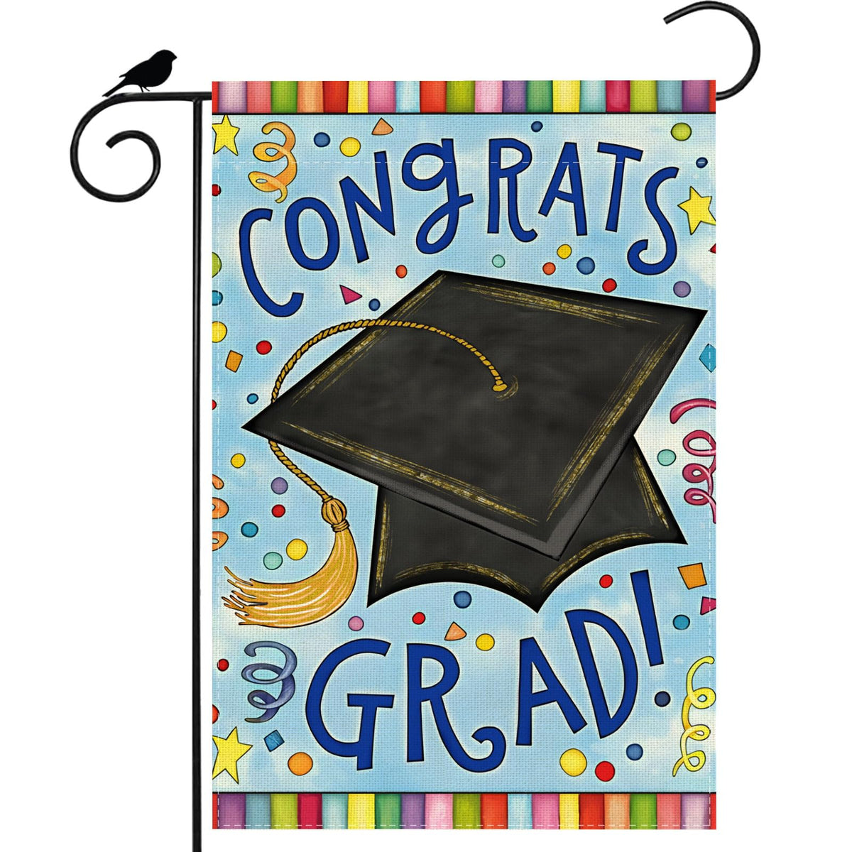 ZAEW Congrats Grad flag, 12x18 front view, vibrant outdoor decor.