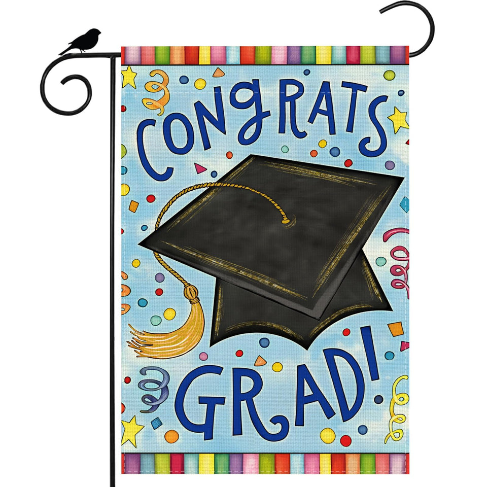 ZAEW Congrats Grad flag, 12x18 front view, vibrant outdoor decor.