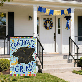 ZAEW Congrats Grad flag with flagpole sleeve for quick installation.