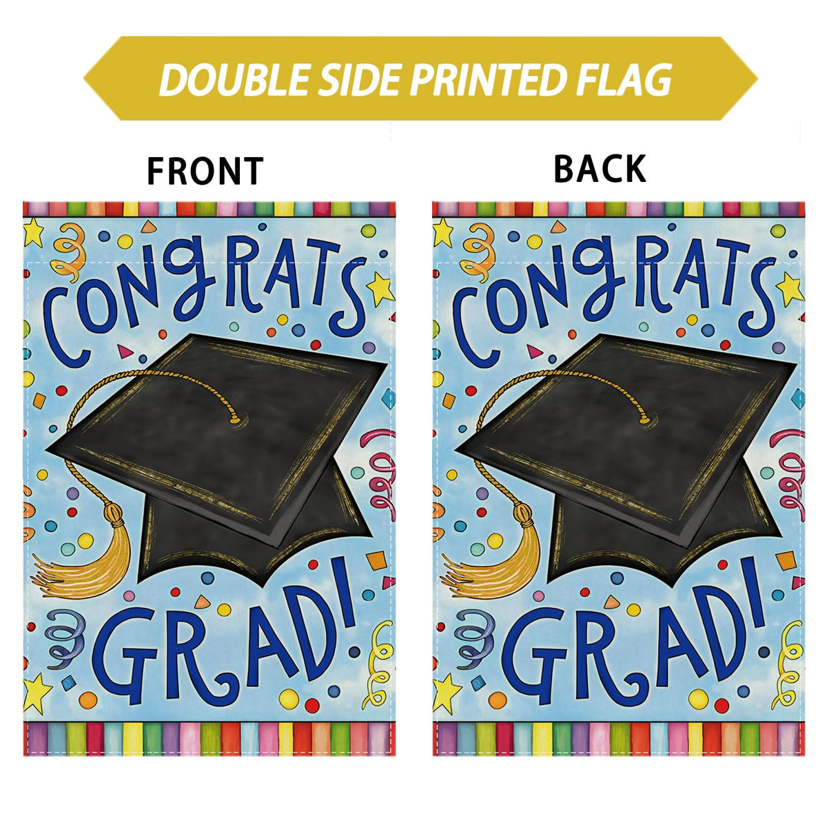 ZAEW Congrats Grad flag designed for outdoor durability in wind and sun.