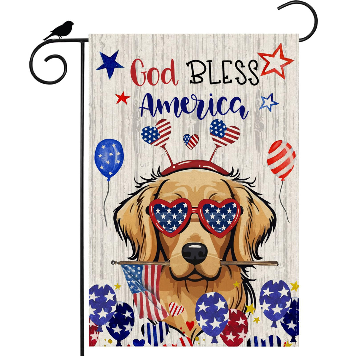 ZAEW God Bless America flag with dog balloons enhances outdoor patriotic curb appeal.
