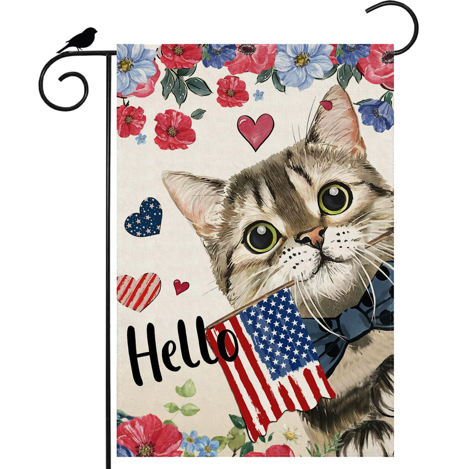 ZAEW Hello Watercolor Cat Flowers flag adds charming outdoor flair.