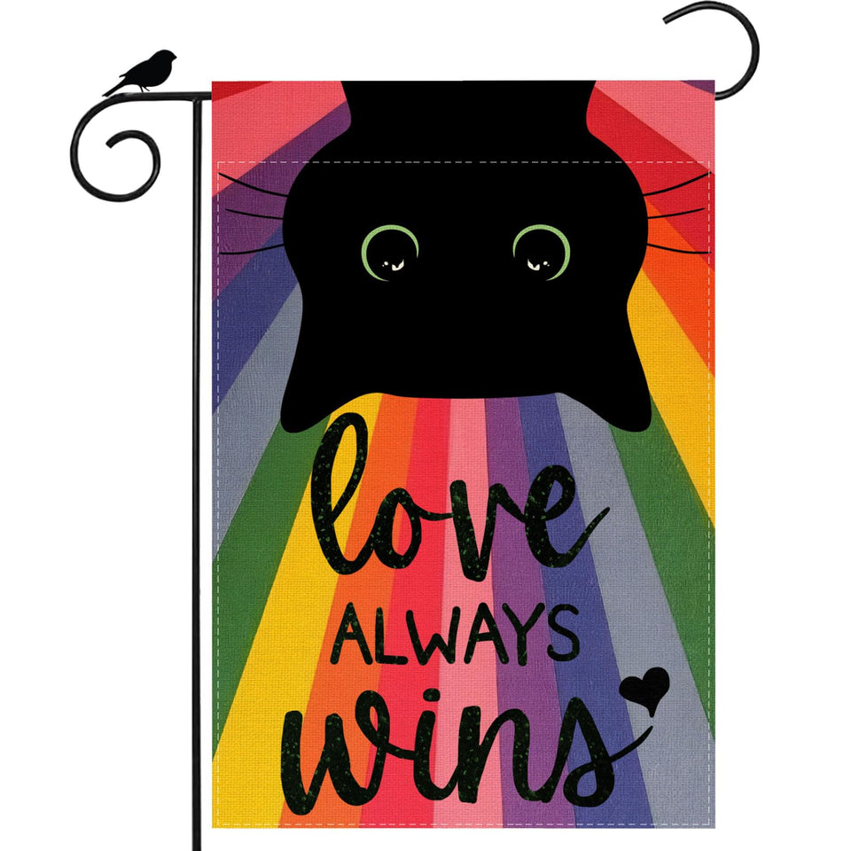 ZAEW Love Always Wins Cat Rainbow Flag with vibrant outdoor display.