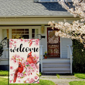 ZAEW spring garden flag featuring cardinals and blossoms for outdoor display.