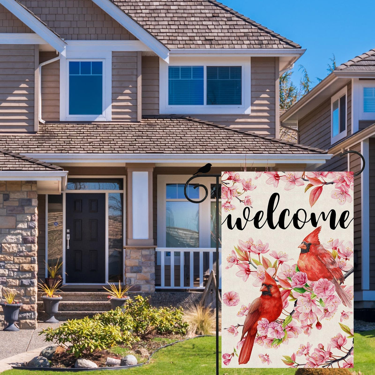 ZAEW flag shows vibrant cardinals and cherry blossoms with a detailed pattern.