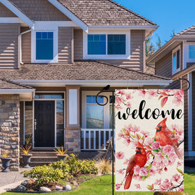 ZAEW flag shows vibrant cardinals and cherry blossoms with a detailed pattern.