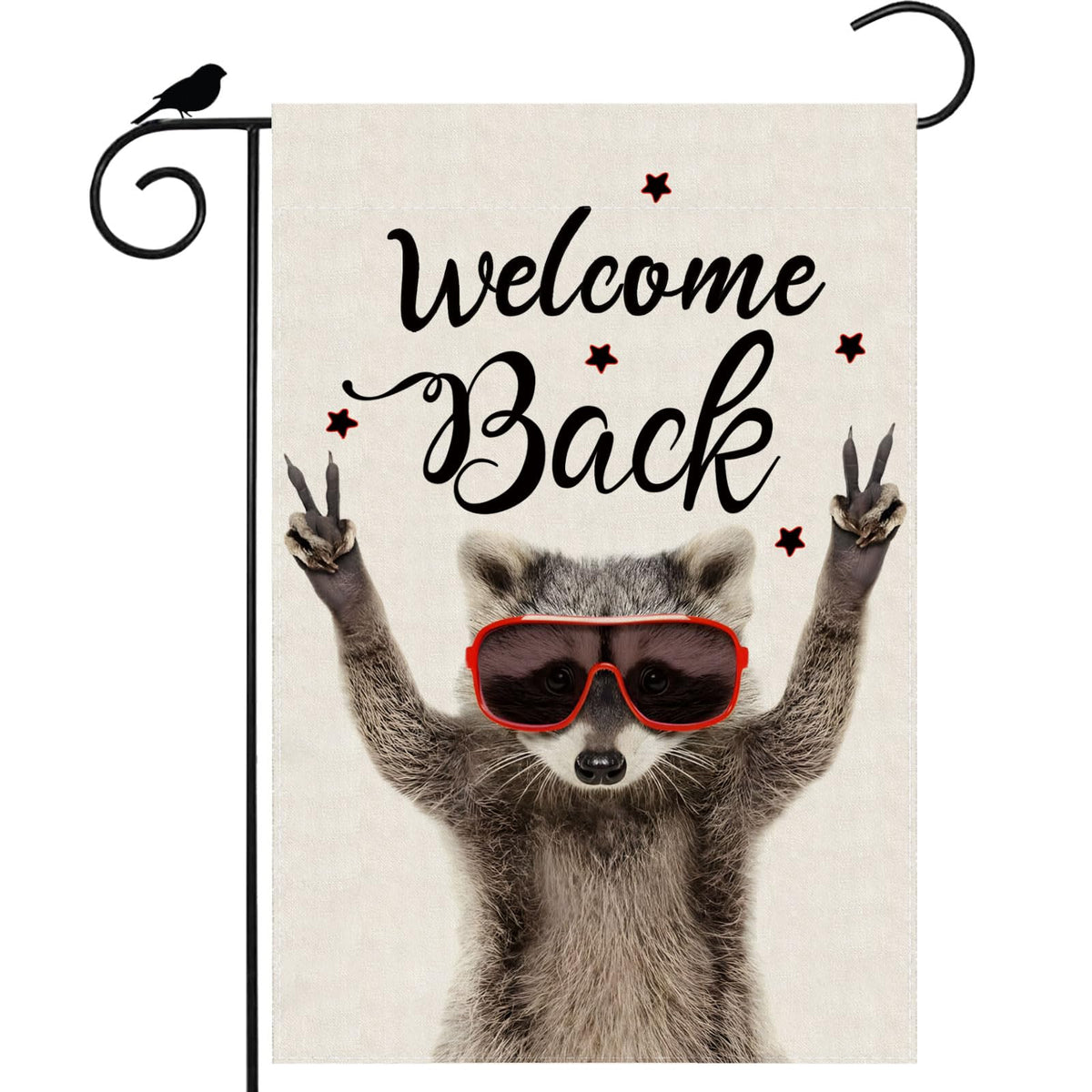 ZAEW Welcome Back raccoon garden flag front view double-sided for outdoor display