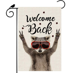 ZAEW Welcome Back raccoon garden flag front view double-sided for outdoor display
