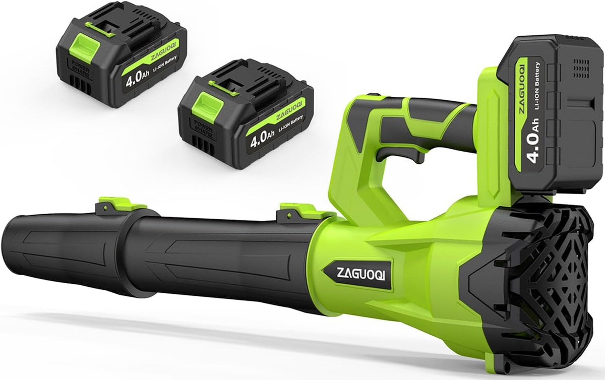ZAGUOQI cordless leaf blower front view, compact handheld design for easy yard cleanup