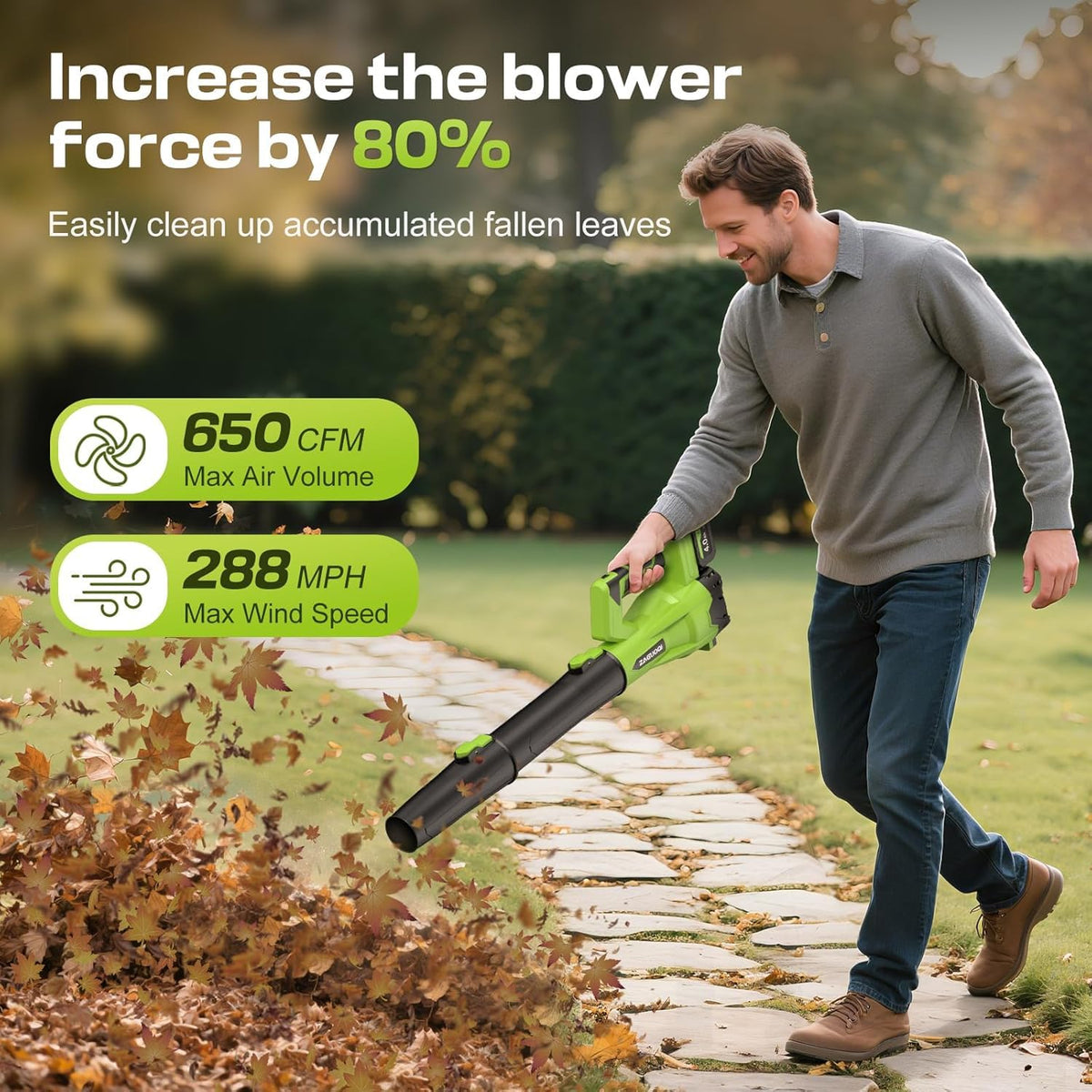 ZAGUOQI cordless leaf blower side view, ergonomic form for comfortable long tasks