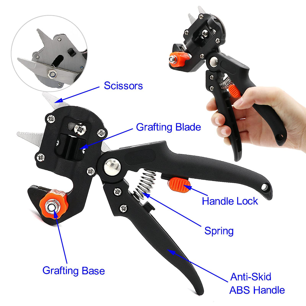 ZALALOVA grafting knife with curved and straight blades for precise cuts.