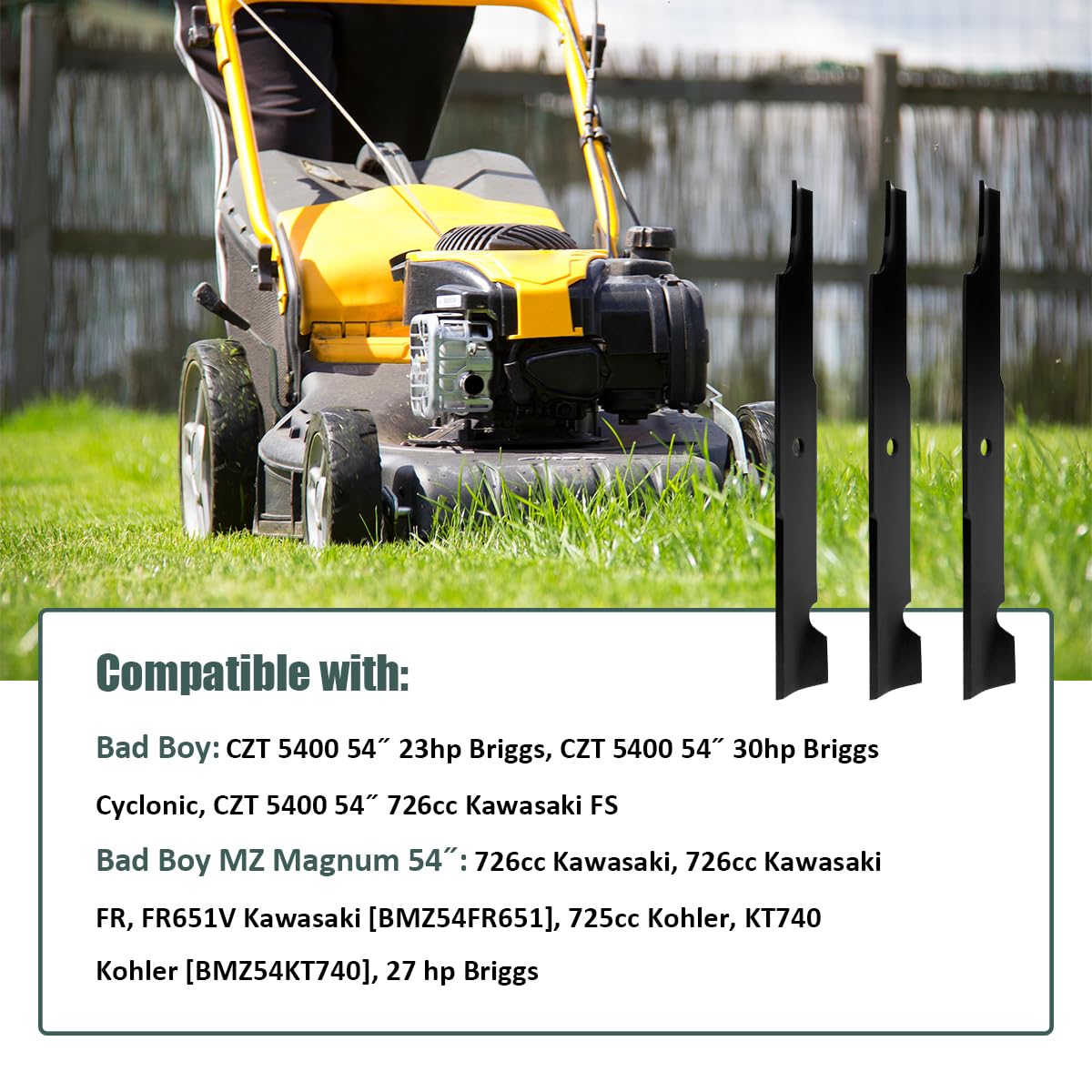 ZALANA blades compatible with Bad Boy MZ Magnum for quick, tool-free replacement.