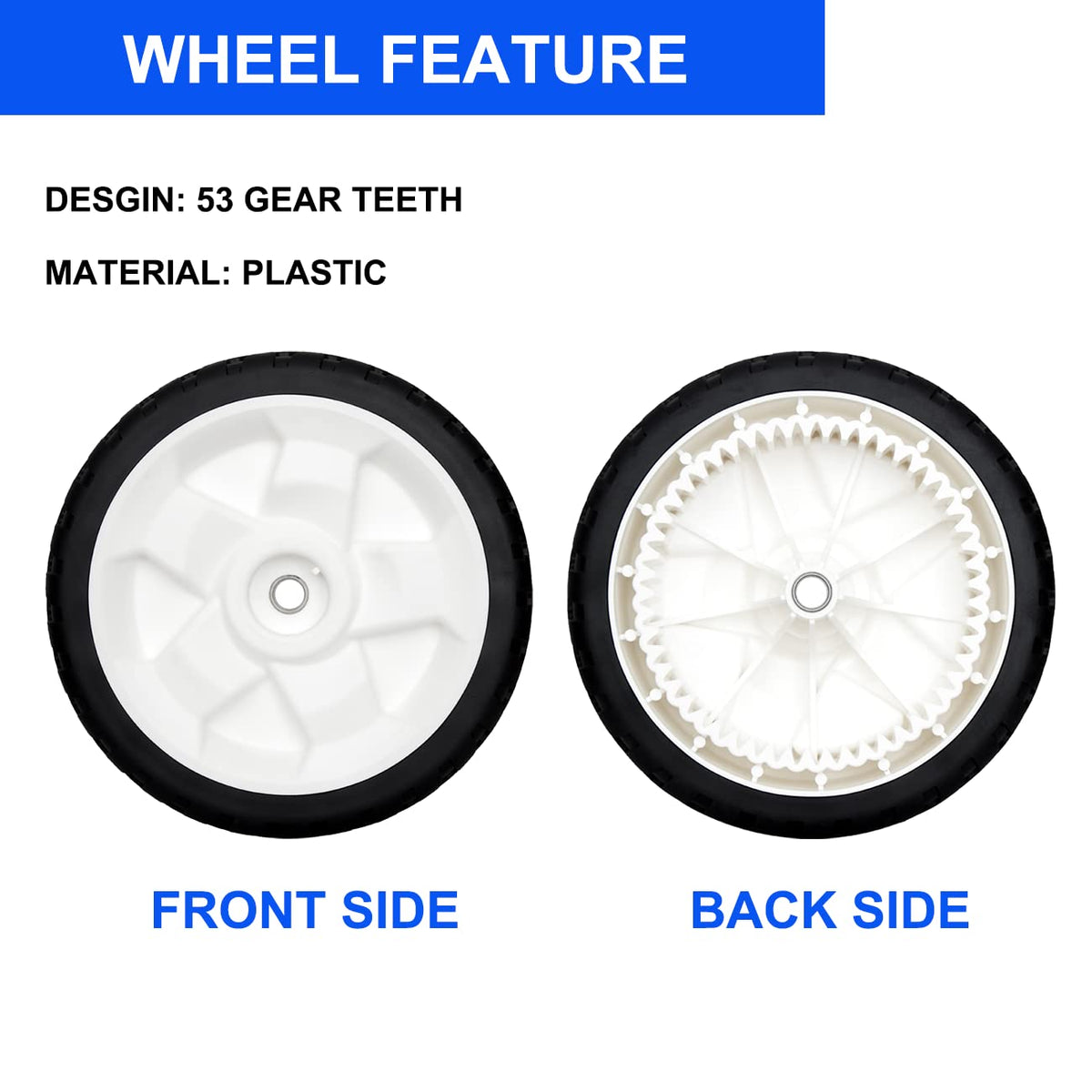 ZALANA 8-inch front wheels deliver improved traction on uneven lawns
