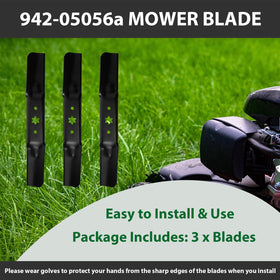 Zalana Troy-Bilt Mustang 54xp lift blade demonstrates deck-wide coverage.