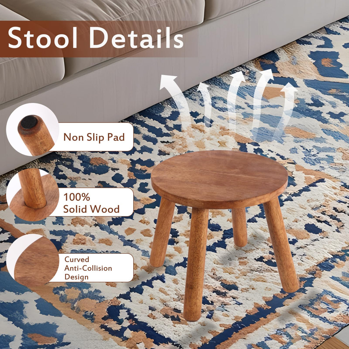 Zaowofires walnut stool with rounded edges enhances kid-friendly living spaces.