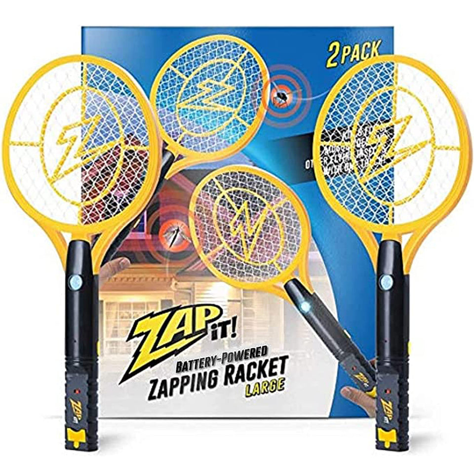 Zap It bug zapper racket activated with 3,500-volt grid for instant insect control.