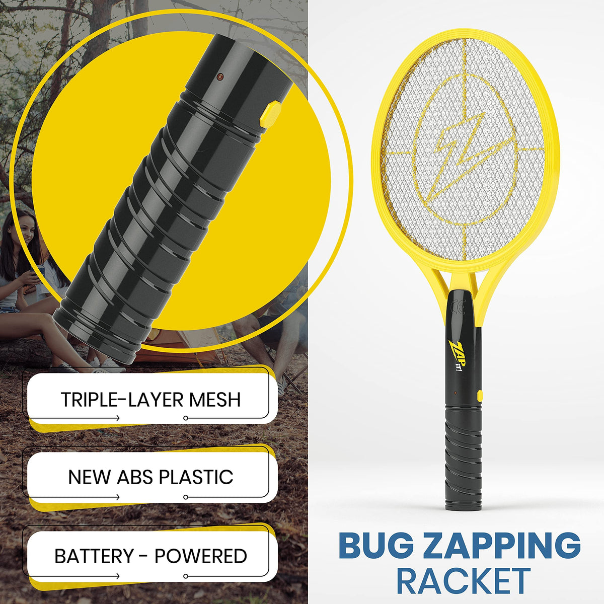Zap It bug zapper racket ergonomic grip provides precise control during outdoor use.