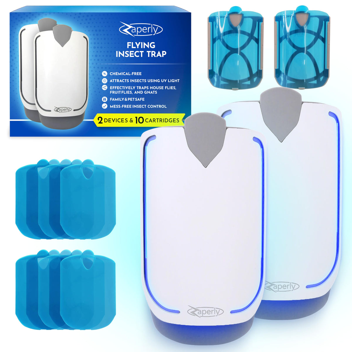 Zaperly fruit fly trap blue-light front view for discreet kitchen use