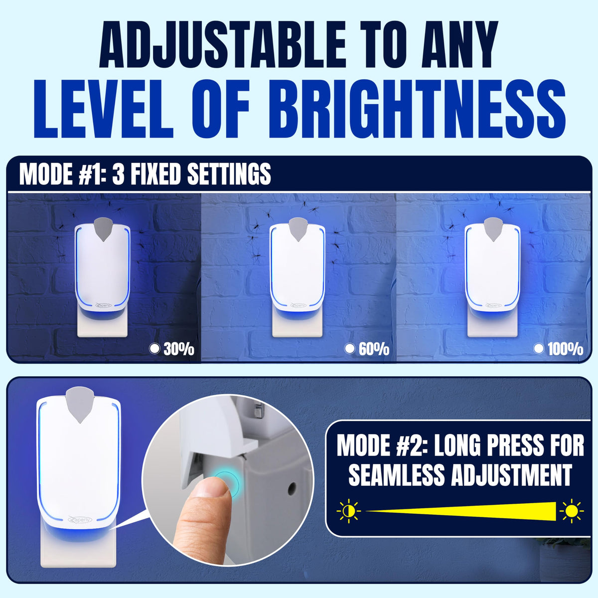 Zaperly fruit fly trap night-light mode with soft glow