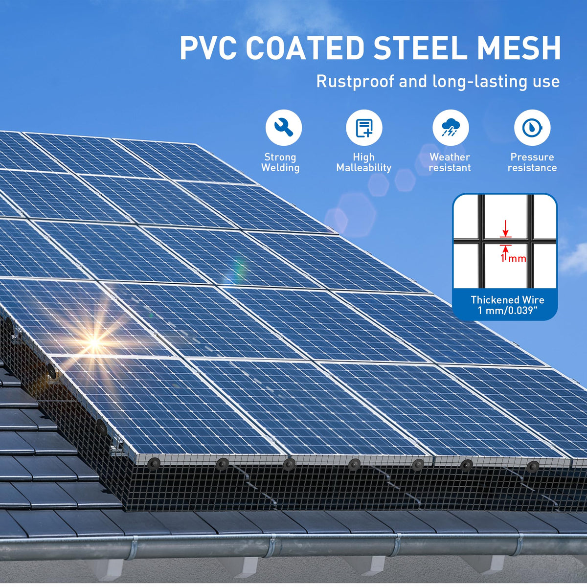 Zapstarz 50 stainless steel fasteners secure the mesh around solar arrays.