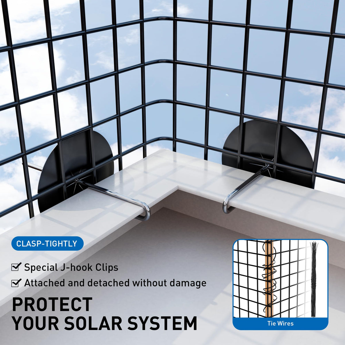 Zapstarz tie-wires pack for secure, flexible installation around panels.