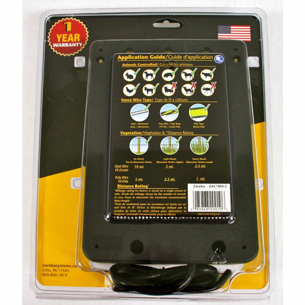 Zareba 10 Mile charger on fence wiring showing compatibility with multiple fence types