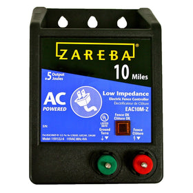 Zareba 10 Mile charger front view; rugged outdoor cabinet for weather protection