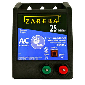 Zareba EAC25M-Z outdoor installation for secure fencing and livestock protection.