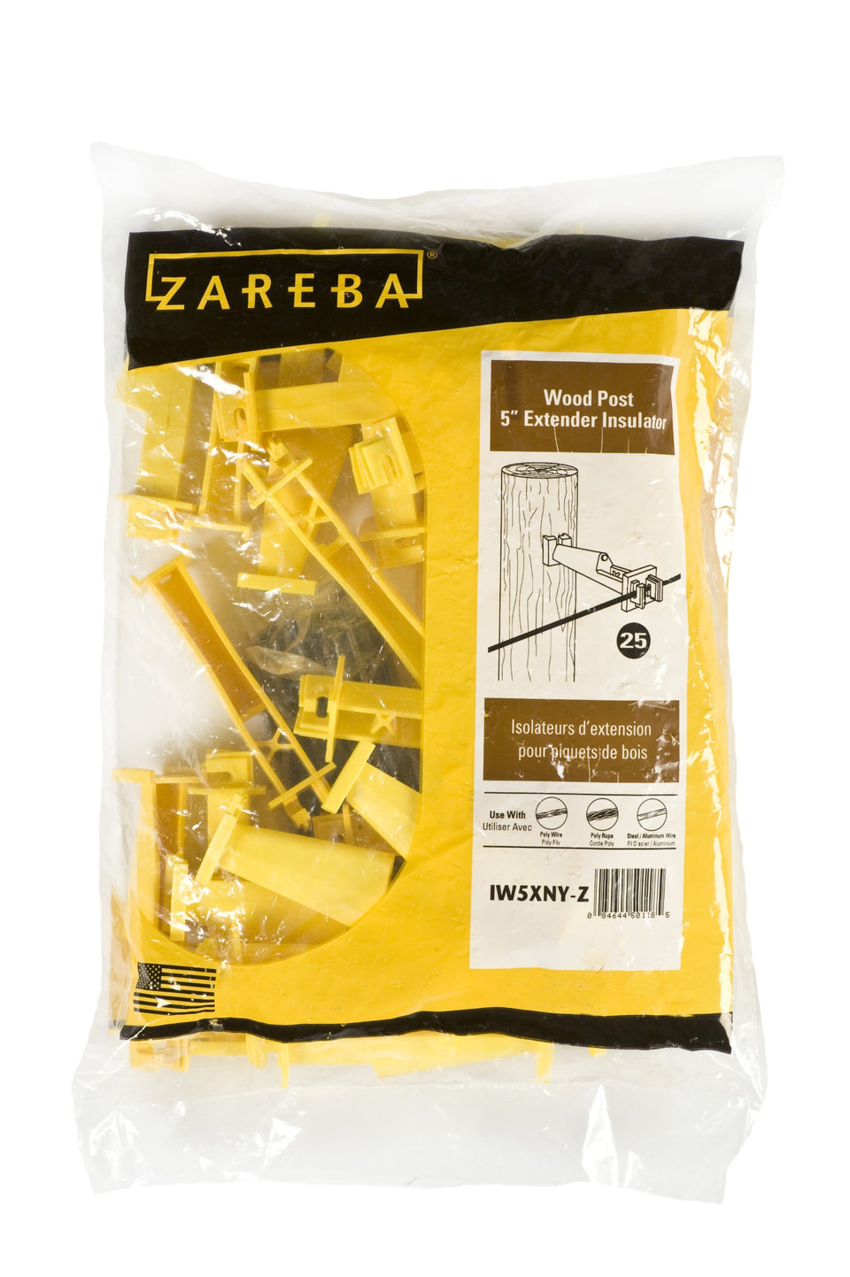 Zareba IW5XNY-Z nail-on extender on a wooden post for energized wire.