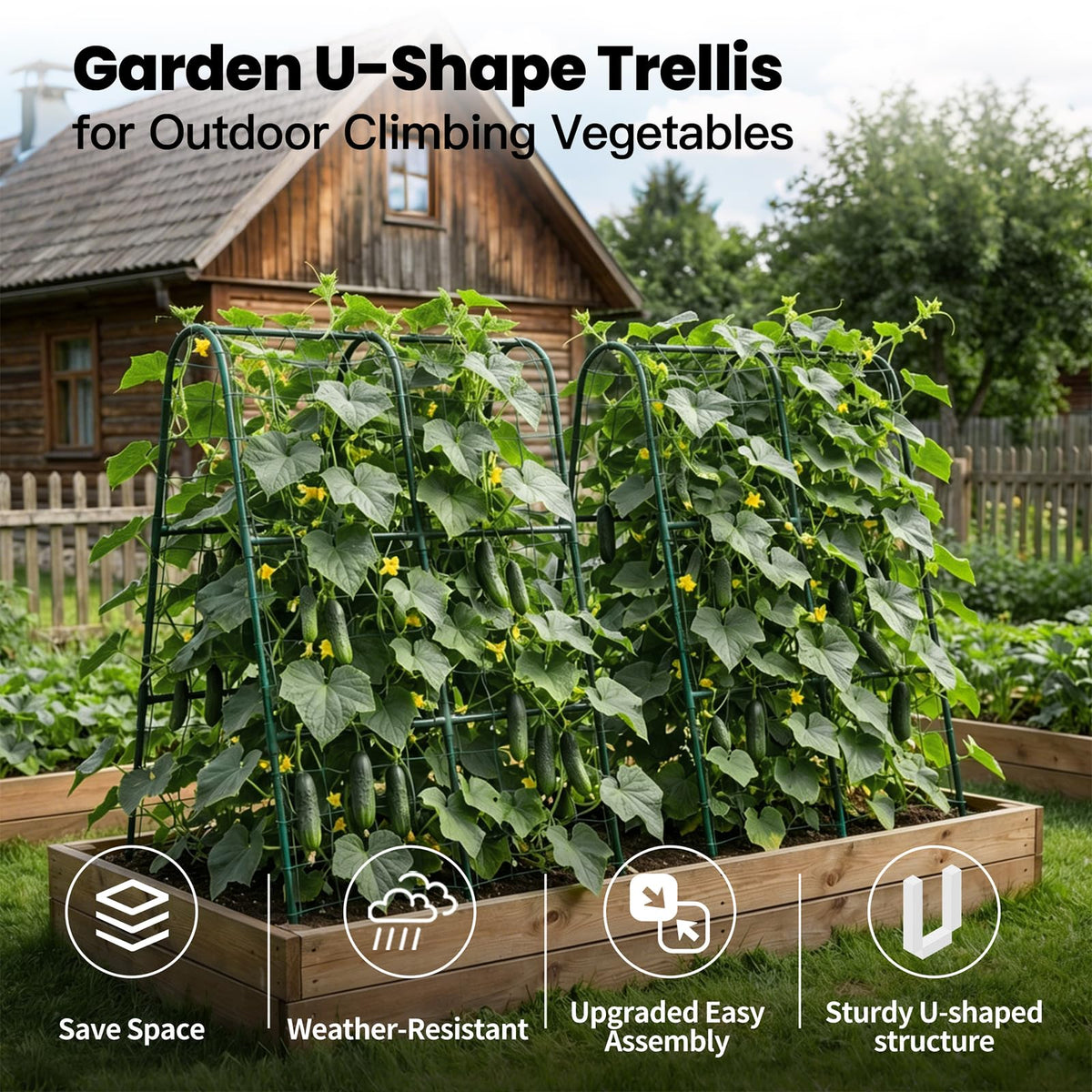 ZATRO cucumber trellis arch green, front view highlighting weatherproof construction.