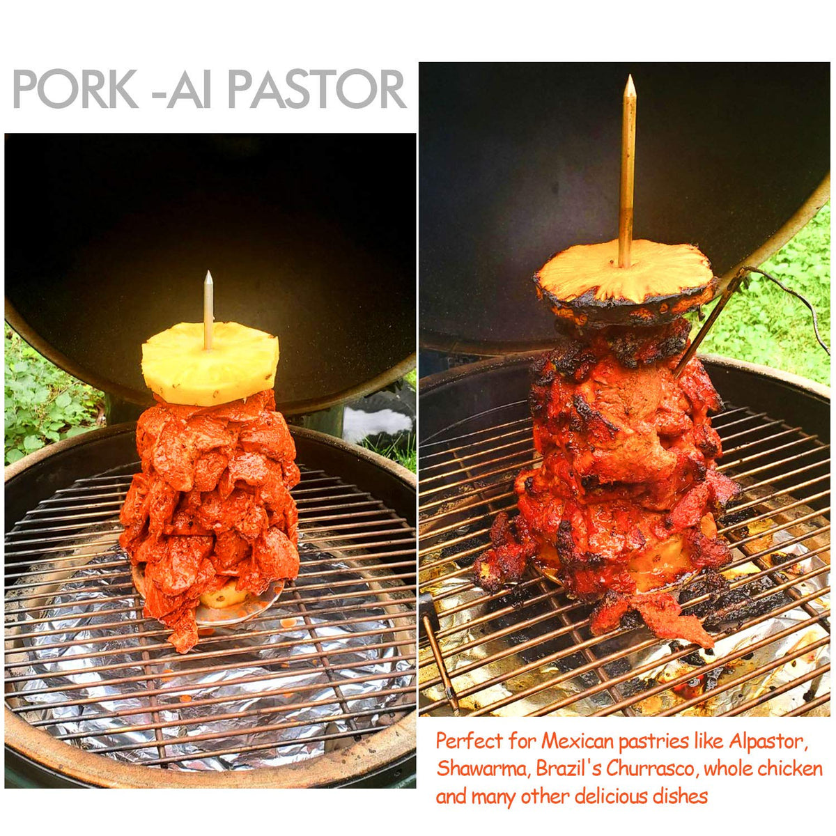 ZAUGONTW vertical skewers grill in use on oven or grill for flavorful results