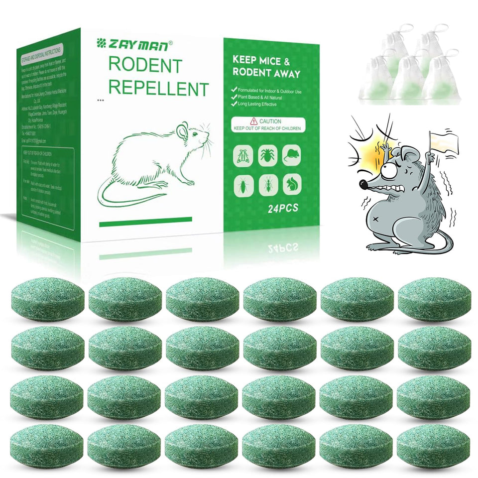 ZAYMAN mouse repellent ball close-up showing peppermint scent deterring rodents.