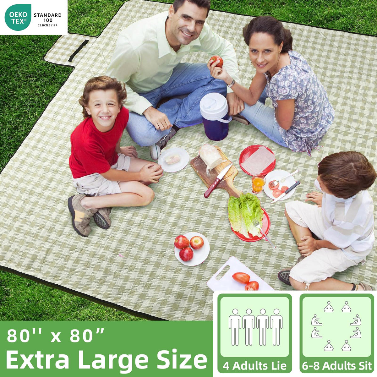 ZAZE Extra Large Picnic Blanket waterproof backing for damp grass protection.