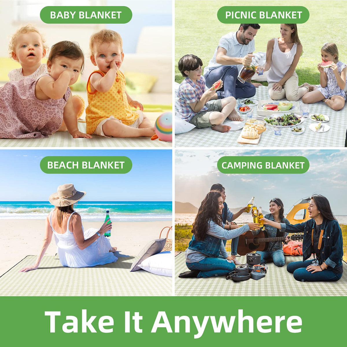 ZAZE Picnic Blanket with Velcro strap for secure carrying.