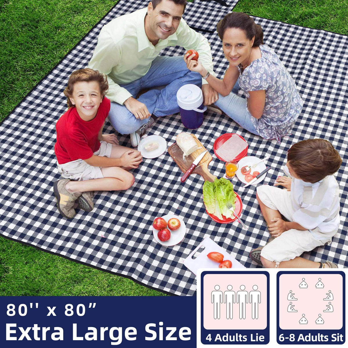 ZAZE blanket with waterproof top and soft cotton middle for grass seating.